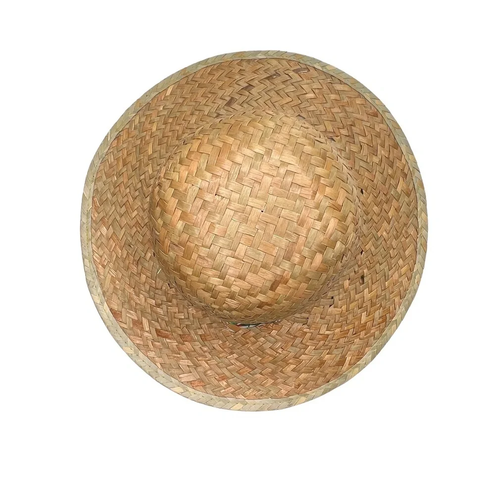 Straw Sun Hat Goldcoast Sunwear Tropical Floral Palm Leaf Band Tan White Green